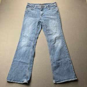 Eddie Bauer Women’s 8R Blue Denim Bootcut Floral Embroidered Pockets Boho